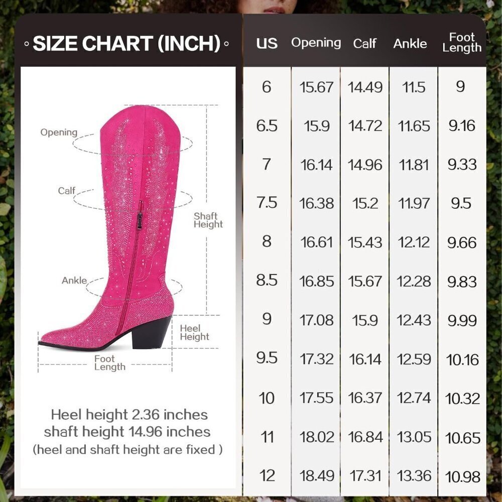 🆕Women Polyurethane Pink Knee High Rhinestone Bling Pointed Toe Cowgirl Western - Picture 6 of 6